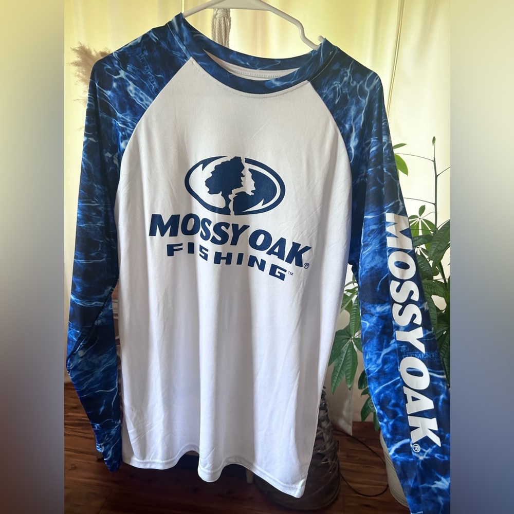 Mossy Oak Men's Size M White/Blue Tie-Dye Long-Sleeve Performance Raglan Tee